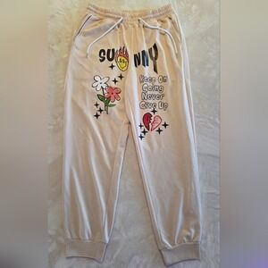 Romwe Unisex Graphic Jogger Sweatpants Beige Y2K Streetwear‎ Size Medium